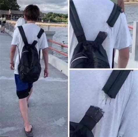 gucci backpack hanging on by a thread